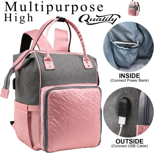 Miniatura 5 de Mochila organizadora de proyectos para tejer accesorios de suministros de ganchillo, bolsa organizadora de almacenamiento de hilo, bolsa Rosa & Gris