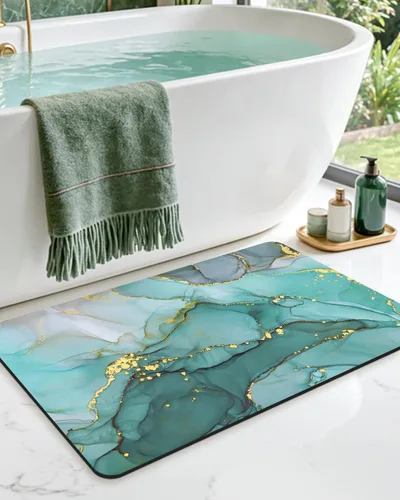 Miniatura 26 de DEXI Alfombra de baño ultra fina, de 16 x 24 pulgadas, antideslizante, para suelo de ducha, absorbente, de secado rápido, de mármol, perfil bajo