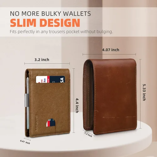 Miniatura 172 de RUNBOX - Carteras delgadas para hombre, cartera de piel con pinza para el dinero, cartera de bolsillo frontal con bloqueo RFID, tarjetero