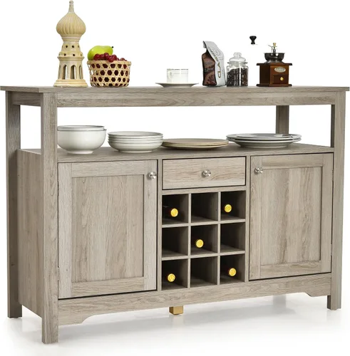 LOKO Gabinete de buffet con almacenamiento, armario de almacenamiento de cocina con accesorio anti-caída, aparador de buffet con estante extraíble