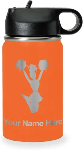 Miniatura 15 de LaserGram Botella de agua personalizada, animadora, acero inoxidable de doble pared aislada al vacío con popote superior, regalo grabado