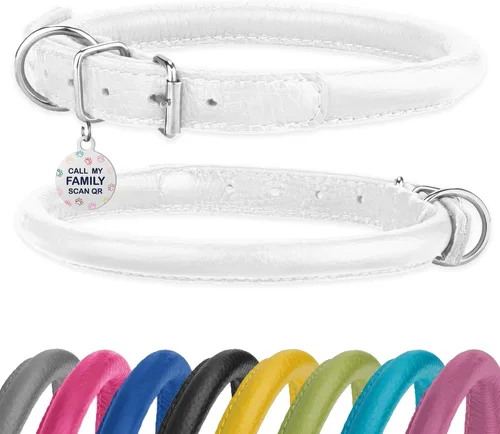 Miniatura 15 de Collar de cuero enrollado para perro, diseño redondo suave que evita enredos y enmarañe con etiqueta de identificación para perros pequeños, Hebilla