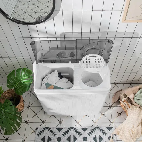 Miniatura 3 de Giantex Lavadora portátil, combo de lavadora y giratoria de 26 libras, lavado de 18 libras, 8 libras giratoria, bomba de drenaje integrada, con Gris