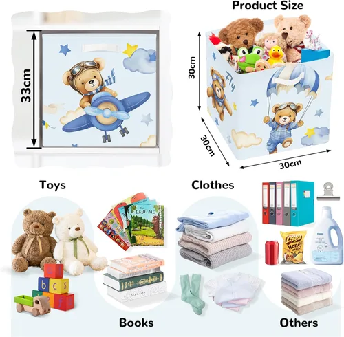 Miniatura 2 de Clastyle 3 unidades de almacenamiento de cubos de animales de ensueño, caja plegable Kallax para estantes, cestas de almacenamiento para padres, Oso