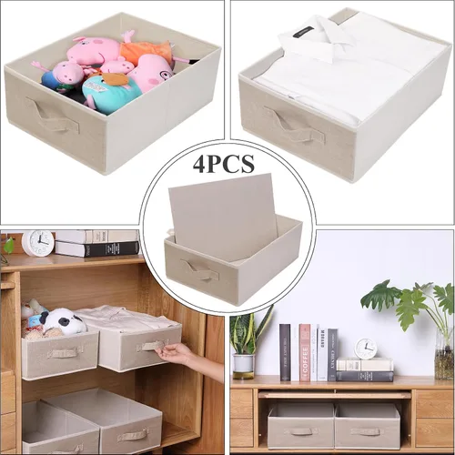 Miniatura 5 de Cajas de almacenamiento decorativas para organizar la ropa en un aparador, juego organizador de tela plegable con asas para ropa de cama, ropa