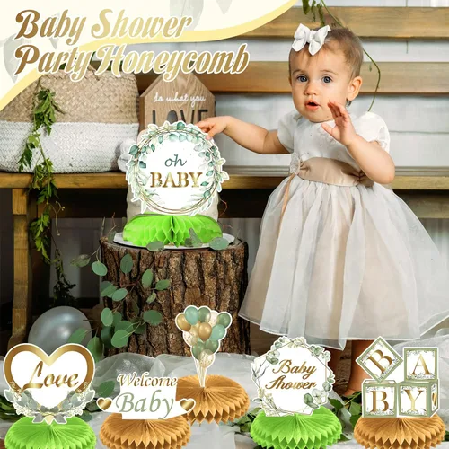 Miniatura 3 de Weecent Centros de mesa de nido de abeja para baby shower, 9 piezas, decoración verde salvia, centro de mesa de fiesta, fiesta de cumpleaños de niño