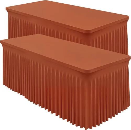 Miniatura 25 de Paquete de 2 manteles color azul bebé para mesa rectangular de 4 pies, manteles de elastano elásticos de 4 pies, falda blanca rectangular para baby