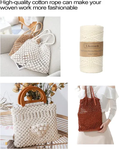 Miniatura 5 de Cordón de algodón trenzado de 0.11 pulgadas x 109 yardas, cuerda de algodón para macramé natural, estilo bohemio, para colgar plantas hechas a mano