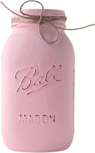 Tarro rosa para centros de mesa, pintado a mano, cuarto de galón envejecido de 32 onzas, 7 pulgadas de alto, centro de mesa rústico de baby shower