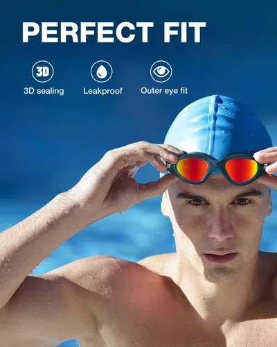 Miniatura 3 de ZIONOR Gafas de natación, 2 paquetes de gafas de natación polarizadas G1 para adultos, hombres y mujeres Polarizado azul y negro rojo