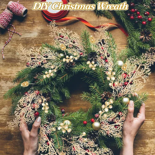 Miniatura 4 de Tigeen 12 Piezas Púas de Árbol de Navidad a Granel, Relleno Artificial para Árbol de Navidad, Púas de Bayas con Purpurina, Tallos, Ramas y Champán