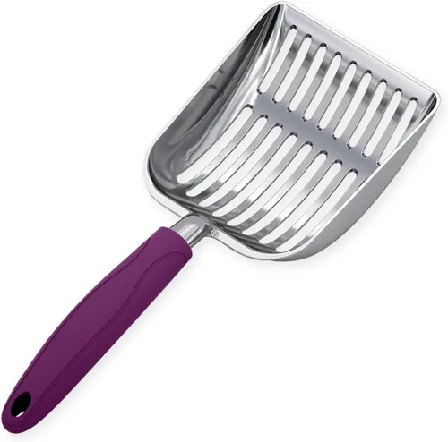 Miniatura 25 de WePet Cuchara de arena para gatos, tamiz de aleación de aluminio, pala de metal profunda, mango largo, tamizado de excrementos, levantador de heces