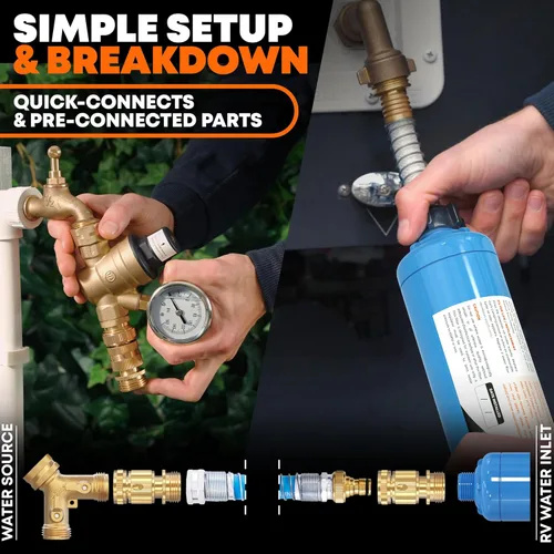 Miniatura 3 de Kit de Agua Dulce para RV con Manguera de Agua Potable y Sanitaria - Regulador de Presión de Agua para RV, Filtro, Conectores de Manguera, Kit