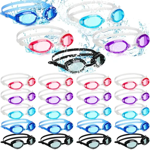 Macarrie 30 gafas de natación para niños a granel, regalos para niños y niñas, para piscina, surf, buceo (azul, rosa, morado, negro, azul lago, a la