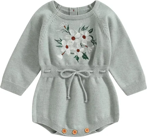 ZAXARRA Suéter de bebé niña mameluco suéter de punto bordado flor sudadera mameluco ropa de otoño infantil