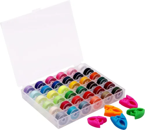 Miniatura 7 de 36 piezas (18 blanco + 18 negro) preenrolladas para hilo de bobina y abrazaderas de bobina, tamaño A clase 15 SA156 compatible con Babylock
