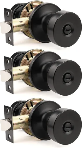 Miniatura 8 de Orger Paquete de 1 pomo de puerta interior negro mate, perilla de puerta de privacidad reversible con cerradura, pomo redondo sin llave para baño