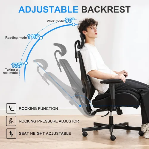 Miniatura 4 de Office Chair with Ergonomic Lumbar Support and Mesh Back for Home Office, Desk Chair with Wide Seat and Adjustable Arms for Computer Desk, Computer