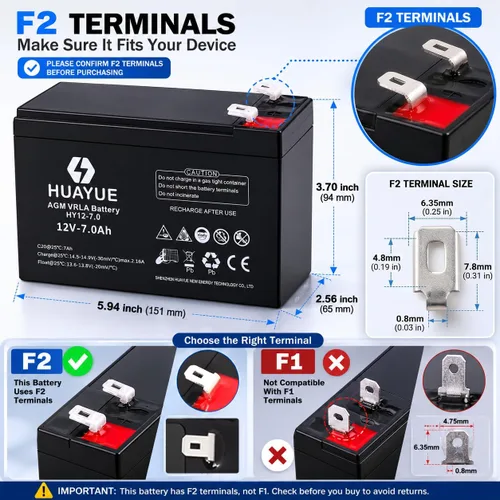 Miniatura 2 de Batería de plomo sellada recargable de 12 V 7ah VRLA SLA AGM Baterías recargables para almacenamiento de energía para el hogar terminales F2