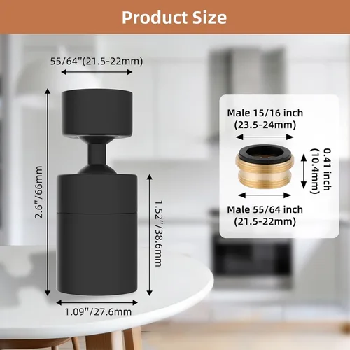 Miniatura 5 de Hibbent Aireador de grifo, aireador de grifo de fregadero de cocina de 360 grados, accesorio de grifo de cocina giratorio de doble función, pieza