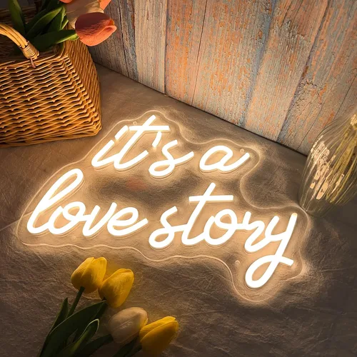 Miniatura 2 de Letrero de neón con texto en inglés "It's a Love Story", luz LED blanca cálida para dormitorio, estética, cumpleaños, boda, fiesta, regalo, novio