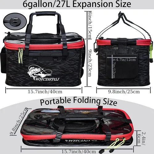 Miniatura 2 de Cubo Plegable con Tapa Transparente - Cubo Multifuncional para Pececillos, Contenedor de Pescado Vivo, Bolsa de Pesca y Camping al Aire Libre Negro