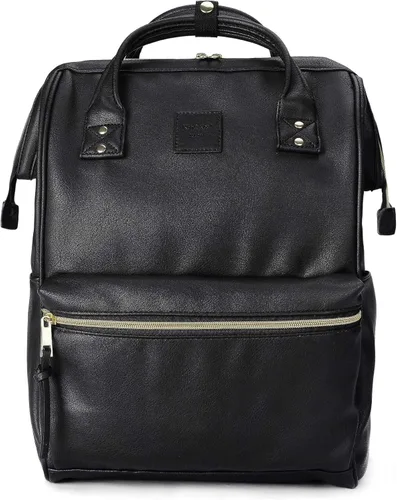 Kah&Kee - Mochila de cuero con compartimento para laptop, ideal para viajes, escuela, para mujeres y hombres, Negro), PU1211