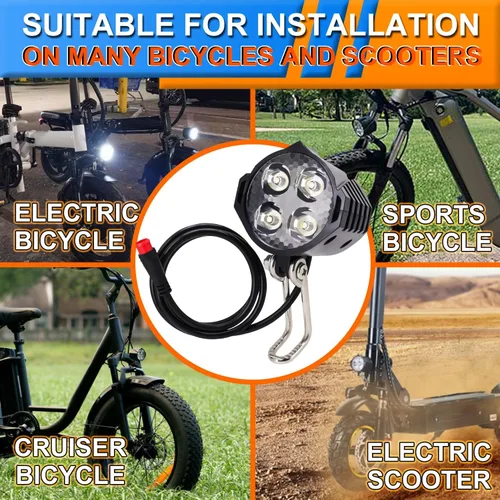Miniatura 6 de Faro delantero para bicicleta eléctrica de 48 V, 36 V, compatible con 12 V-60 V, conector impermeable de 2 pines