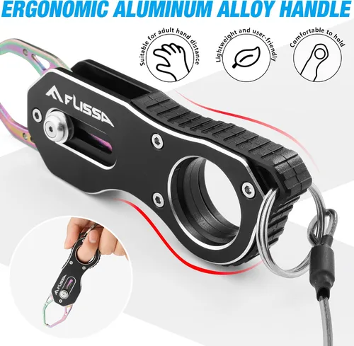Miniatura 5 de FLISSA Fish Gripper, Fish Lip Grip Tool with Carabiner and Spring Anti-Lost Rope, Durable Stainless Steel Fish Grabber Gripper, Lightweight Holder