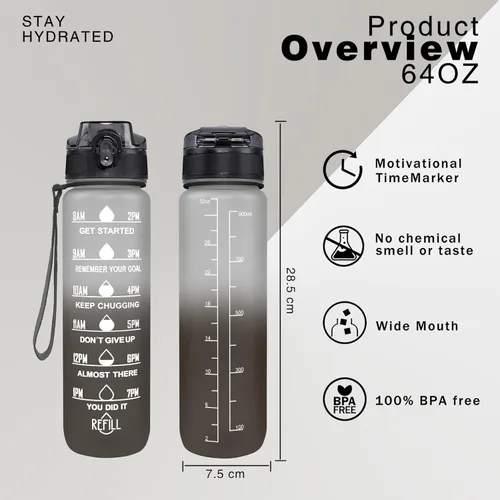 Miniatura 5 de Goth Moon Botella de agua de medio galón con funda - Botella de agua con tapa abatible sin BPA de 32 onzas - con marcador de tiempo, jarra de agua a