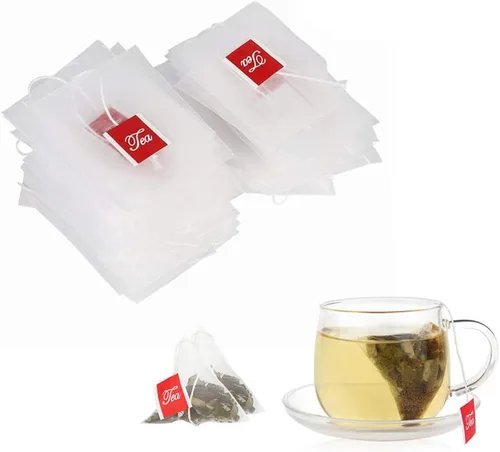 100 bolsas de filtro de té, bolsa infusora de té de nailon, filtro de especias, bolsas de colador de té con cuerda, tamaño (largo x ancho) aprox.