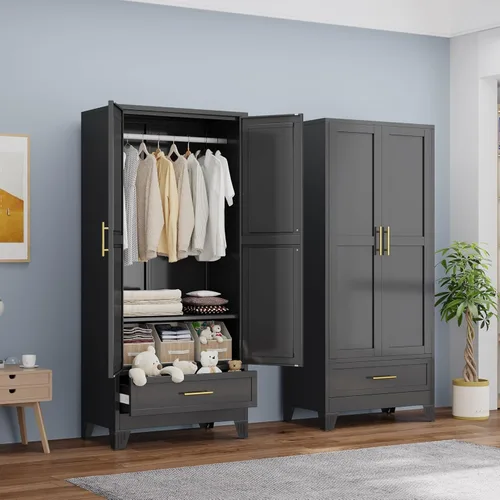 Miniatura 13 de RIETERN Armario Ropero de Metal, 71" de Alto Armario de Dormitorio con Espejo, 1 Cajón, Estantes Ajustables, y Barra para Colgar, Armarios de Acero