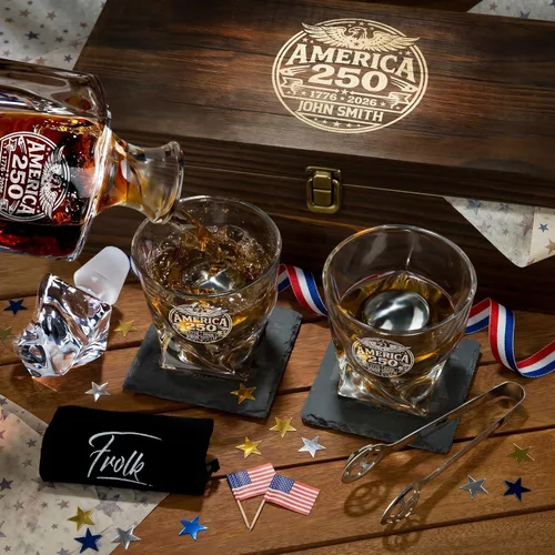 Miniatura 5 de Juego de decantador de whisky trenzado personalizado para el 250 aniversario, regalo de independencia de Estados Unidos 250 para hombres, nombre