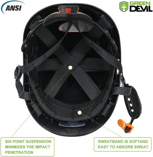 Miniatura 5 de GREEN DEVIL Casco de Seguridad Casco Duro con Visera Correa de Barbilla Ajustable Ligero Ventilado ABS Casco de Trabajo para Hombres y Mujeres Negro