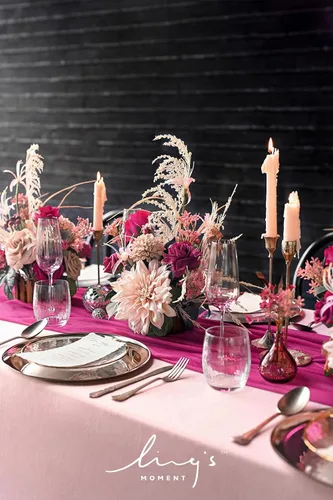 Miniatura 3 de Ling's moment Flores artificiales magenta con jarrón para decoración de mesa de boda, ramo de centro de mesa, maceta para ceremonia, recepción