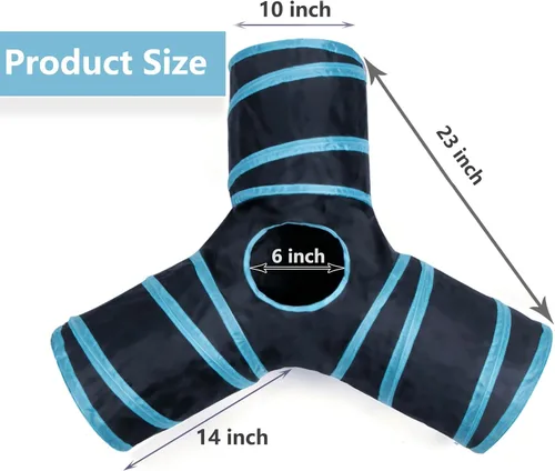 Miniatura 3 de Túnel para gatos, tubos de juguete, túneles para gatos de interior, juguete interactivo plegable de 3 vías en azul con bolas para conejos, gatitos