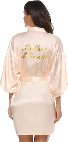 Vlazom - Bata corta, kimono de satén para mujer, para novia y dama de honor, batas para fiestas de boda con brillantes dorados o diamantes de