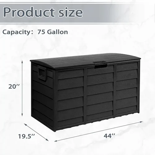 Miniatura 7 de SUNCROWN Caja de almacenamiento para cubierta de 75 galones, contenedor de almacenamiento al aire libre de resina con asas para patio, jardín, Negro