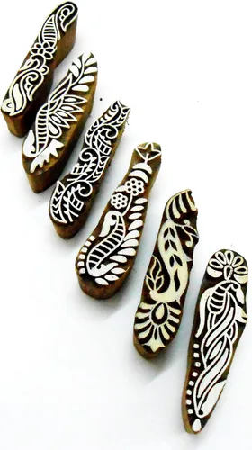 Miniatura 3 de CraftsofIndia® - Sellos de madera con estampado de henna mehendi con diseño de bordes (6 unidades)