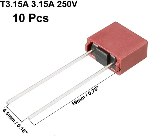 Miniatura 2 de uxcell 10pcs DIP montado en miniatura cuadrado lento golpe micro fusible T3.15A 3.15A 250V rojo