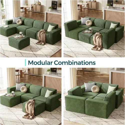 Miniatura 7 de LINSY HOME Sofá Seccional Modular, Sofá de 105" en Forma de U de 3 Asientos con 2 Otomanas, Sofás Seccionales de Pana Tipo Nube para Sala de Estar