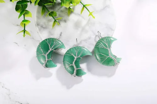 Miniatura 7 de XIANNVXI Collares para mujer, collar con colgante de luna creciente, collar de árbol de la vida, collar de cristal envuelto en alambre, piedras