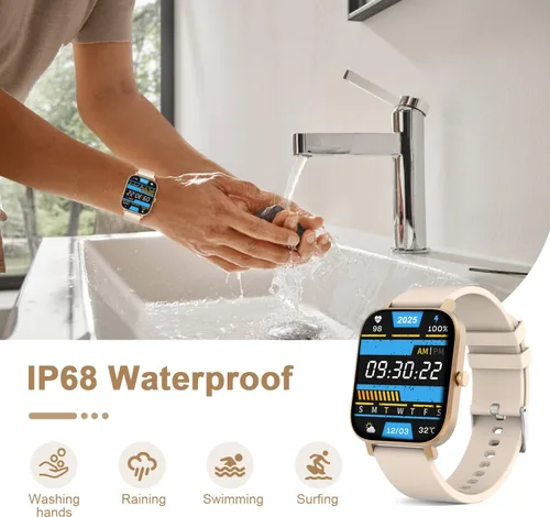 Miniatura 8 de Reloj inteligente para hombres y mujeres compatible con iPhone, Samsung, teléfonos Android, pantalla táctil completa de 1.69 pulgadas, IP68 Dorado