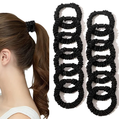 Ivyu, ligas de cabello de seda satinada negras pequeñas mini scrunchy para mujeres, accesorios para cabello grueso, lindos, suaves, sin