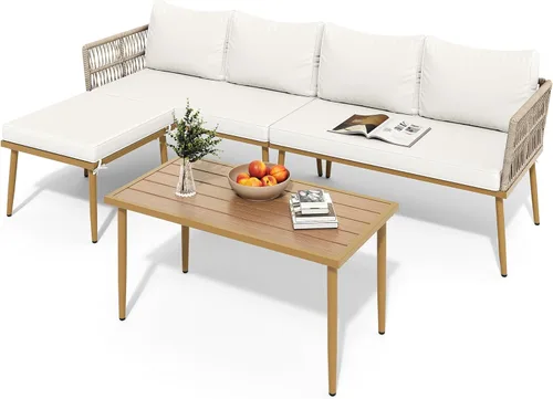 Miniatura 9 de YITAHOME Juego de muebles de patio de 2 piezas, sofá biplaza de mimbre para todo tipo de clima con cojines gruesos y mesa de ratán, juego