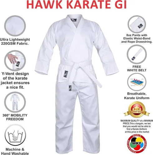 Miniatura 3 de Hawk Sports Karate Uniform for Kids & Adults Lightweight Student Karate Gi Martial Arts Uniform with Belt