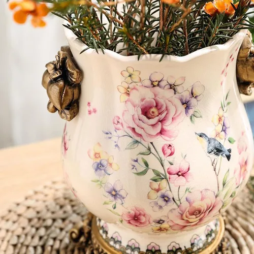 Miniatura 4 de Jarrón alto de piso chino de cerámica para decoración del hogar, florero japonés de 8.3 pulgadas, recipiente sofisticado para ramas decorativas