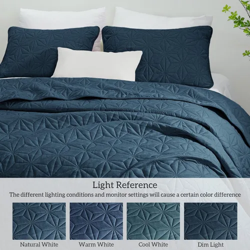 Miniatura 5 de Juego de ropa de cama Whale Flotilla King, edredones suaves azul marino para cama tamaño King para todas las estaciones, 3 piezas de colcha