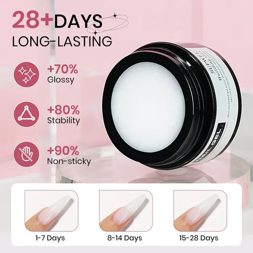 Miniatura 7 de Gel Constructor Sólido para Uñas Blanco Desnudo Claro Escultura 3D Arte de Uñas Gel Duro con Polvo Cromado para Tallar Patrones Decoración Manicura