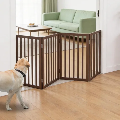 Miniatura 12 de Puerta para perros para interiores, valla independiente para perros, para la casa, puertas, pasillos o escaleras, puerta para mascotas plegable